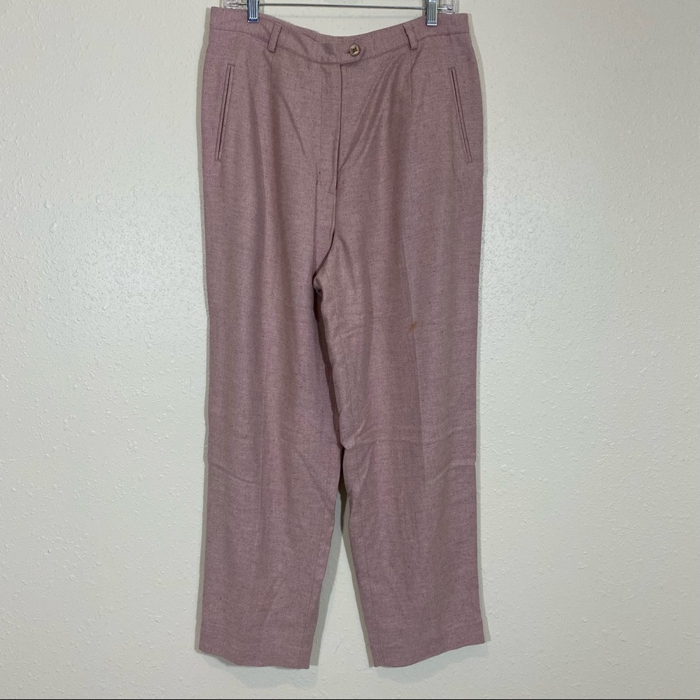 Vintage Austin Reed Wool Pants Classic 14 Mauve High Waist Herringbone S…